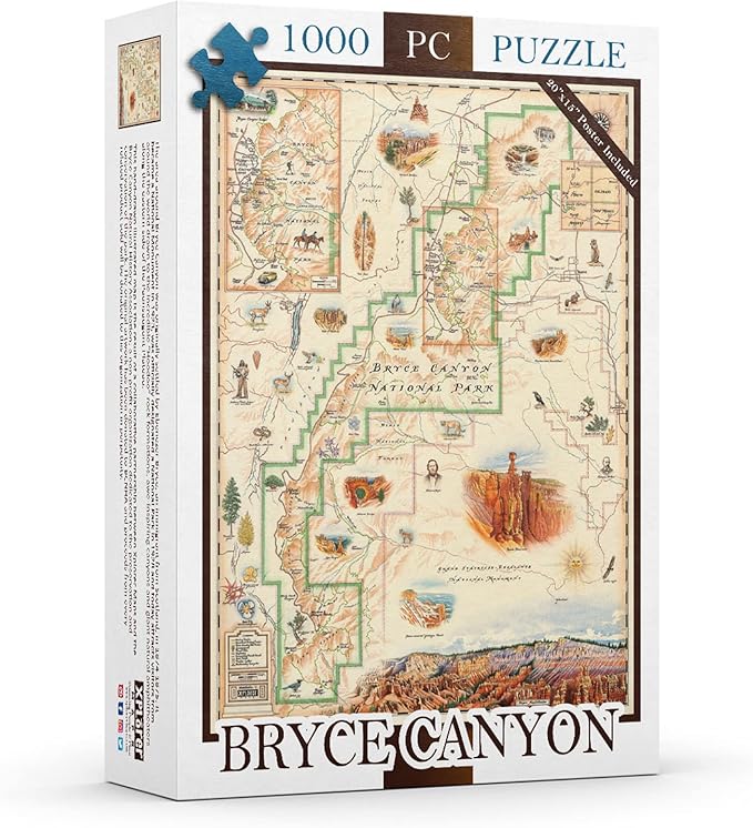 Bryce Canyon National Park Map Jigsaw Puzzle – 1000 Pieces, Hand-Drawn Artwork, Educational Family Puzzle, Includes Poster – 19.8” x 26.4”