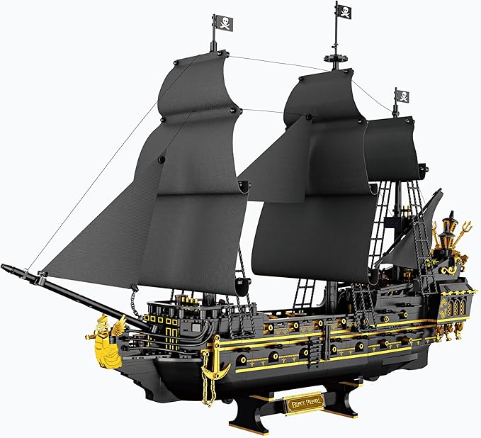 SEMKY Pirate Series Black Devil Pirate Ship MOC Building Blocks and Engineering Toy（2076 Pieces）, Pirate Ship for Kid and Fan