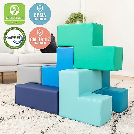 ECR4Kids SoftZone Brainy Building Blocks, Foam Puzzle, Contemporary, 7-Piece