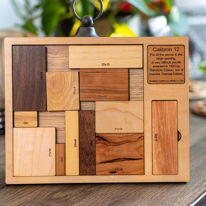 Creative Crafthouse Calibron 12 - Impossible 12 Piece Wooden Brain Teaser for Adults - Very Difficult Wood Puzzle - Made in USA