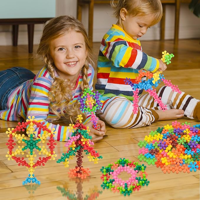 200PCS Interlocking Snowflake Building Block Toy for Kids Ages 3+ (Rainbow Colors)
