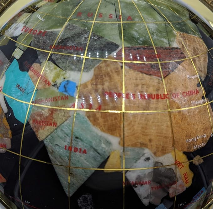 Unique Art 10-Inch Tall Table Top Day and Night Ocean Gemstone World Globe with Gold Stand (DAY N NITE)