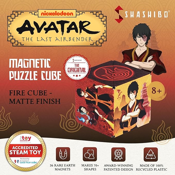 SHASHIBO Avatar The Last Airbender Shape Shifting Box - STEM Magnetic Fidget Cube That Transforms Into Over 70 Shapes, Download Fun in Motion Toys Mobile App (Fire)