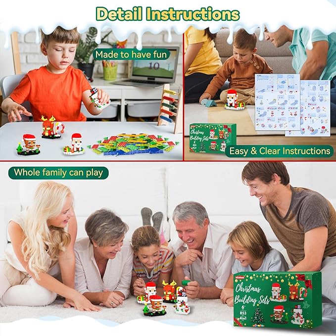 Eelexa Christmas Building Toys Set Includes Santa Claus, Snowman, Reindeer, Gingerbread, Christmas Building Blocks for Kids, Boys and Girls, Ages 6+ (853 Pcs)