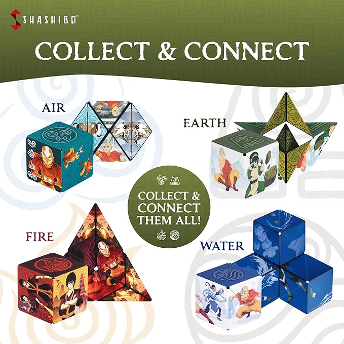 SHASHIBO Avatar The Last Airbender Shape Shifting Box - STEM Magnetic Fidget Cube That Transforms Into Over 70 Shapes, Download Fun in Motion Toys Mobile App (Earth)