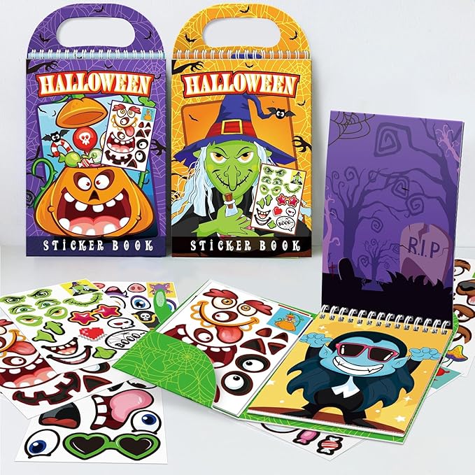 Halloween Make-a-Face Sticker Books 3-Pack,Halloween Toys Activity Pad for Kids Ages 4-8(30 Scenes)