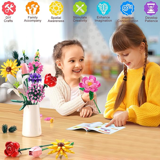 Flowers Bouquet Building Set, Flower Botanical Collection Building Toys, Home & Office Creative Decoration, Valentine Day, Birthday, Christmas Ideal Gift for Kids, Adults - 699 Pcs