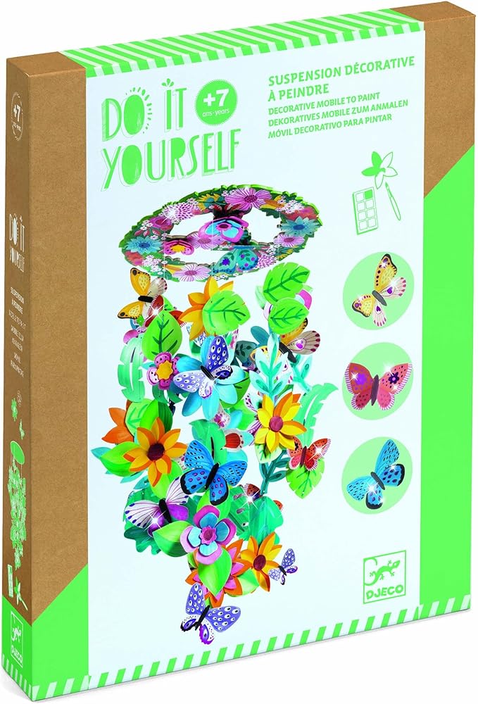 DJECO DIY Springtime Mobile Craft Kit - Create Your Own Hanging Flower & Butterfly Decoration for School or Gifts - Fun & Creative for Family & Friends, Boys & Girls, DIY Art Spring Kit for Kids 7+