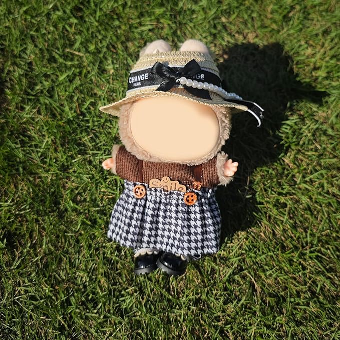 17cm Doll Clothes Set, Cute Girls Outfits and Peal Straw Hat, 4 PCS Cute Hat & Dress Set Stylish Outfits Exquisite Accessories