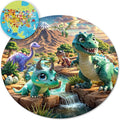 ELX 70 Piece Large Dinosaur Floor Puzzle for Kids Ages 5-8,United States Map & Dino Jigsaw Puzzles, Double-Sided Round Puzzles for Toddlers, Educational Toys for Boys & Girls (22.5 Inch)