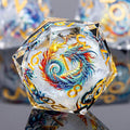 Dragon Pattern Liquid Core DND Dice Set, 7Pcs Sharp Edge D&D Dice with Gift Box, Resin White Dungeons Dragons D and D Role Playing Dice D20 D12 D10 D8 D6 D4