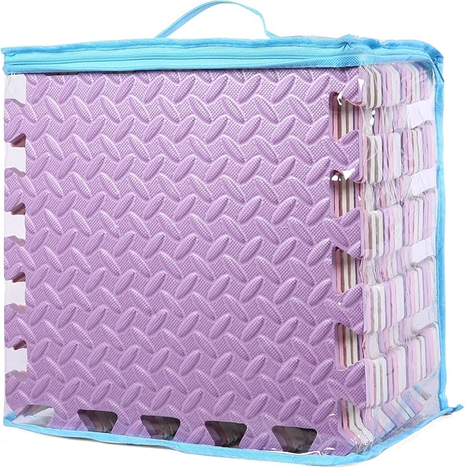Foam Floor Mats for Kids, 12 x 12 Inch 16 Tiles 0.4" Thickness Foam Play Mat, Non-Toxic Square Interlocking Floor Mats Rubber Baby Play Mat for Toddlers(White/Pink/Purple)