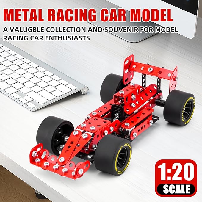 Building Car Metal Model Kits,STEM Building Toys Model Car Kits for Boys 8-12,Erector Sets 1:20 Scale Red Racing Car Metal Building Blocks for Kids Boys 8 9 10 11 12-16 Years Old