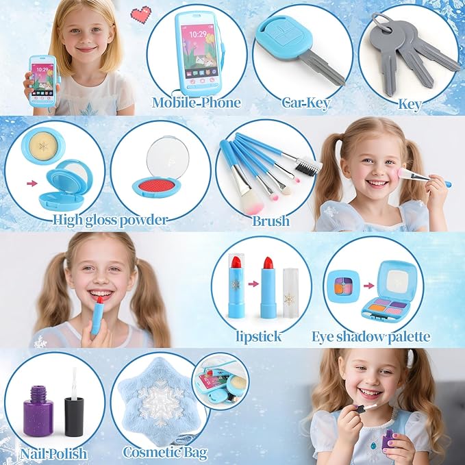Pretend Makeup for Toddlers 3-5 4-6, Play Makeup for Kids 3-5, Fake Makeup Kit with Toddler Purse, Fake Make Up Set for Little Girls, Toddler Makeup Kit & Frozen Toys for Girls Age 3-4 3-5