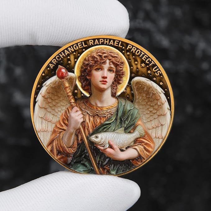 Archangel Raphael Prayer Coin - Patron Saint of Healing & Protection, Inspirational Religious Token, Pocket Blessing Gift for Faith & Wellness