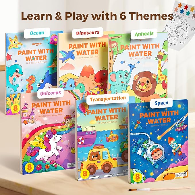 Paint with Water Books for Toddlers, Mess Free Watercolor Painting Activity for Kids Ages 1-3, 2-4, 4-6, Art Craft Coloring Gift with Brush, Airplane Travel Activities for Toddlers, Transportation