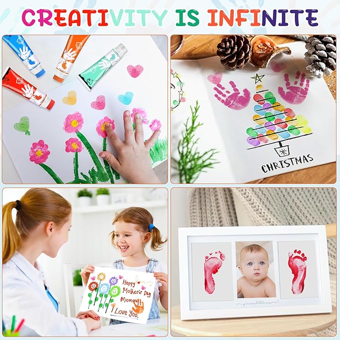 Washable Finger Paint for Toddlers, 8 Colors Large Capacity (2.54fl Oz) with Sponge Tip, Non-Toxic Baby Safe Paint for Hand and Feet, Art Supplies, Preschool Learning Gifts, Ages 1-3 4 5 6+