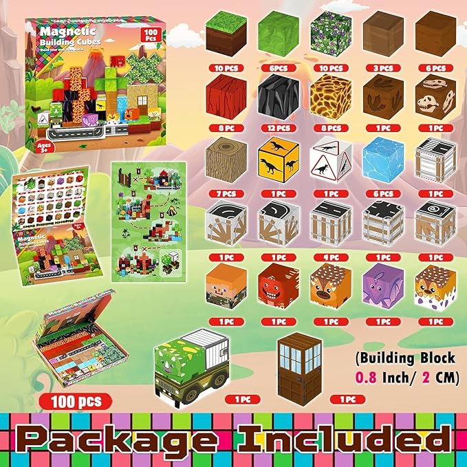 100PCS Magnetic Building Blocks - Stacking Magnets for Kids, Sensory Toy for Toddlers STEM Learning, Birthday Gifts for 3-10 Years Old Boys Girls, Magnetic Blocks for kids ages 5 6 7 8 9 10