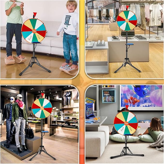Prize Wheel,16 Inch Spinning Wheel with Adjustable Folding Tripod Floor Stand,10 Slots,1Bracket, Dry Erase Kit - Wheel of Fortune Game for Carnival, Casino & Trade Show.