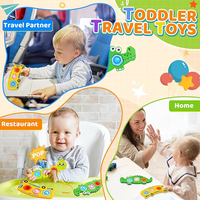 Christmas Stocking Stuffer 3PC Fidget Popper Sensory Toys for Toddlers, Party Favor Goodie Bags Airplane Travel Activities Pop it Fidget Toys Autism Gifts for 12+ Month Babies 1 2 3 Year Old