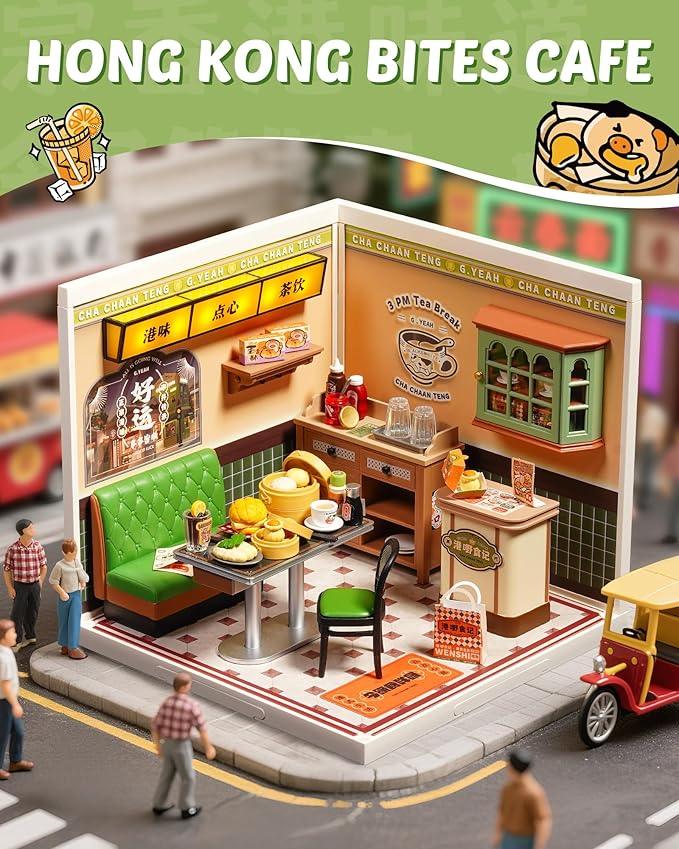 Rolife Super Creator Series, DIY Mini Hong Kong Bites Cafe Dollhouse House Kit, Bulid Scenary for Action Collectible Figures, Creative Gifts for Women Adults