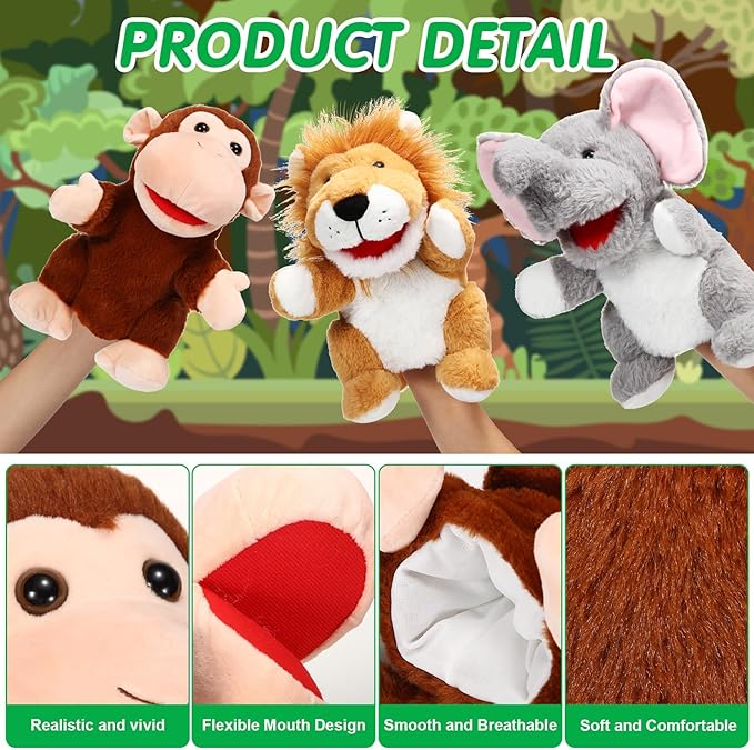 Lenwen 6 Pcs Operation Christmas Items Bulk Animal Hand Puppets with Working Mouth 10 Inches Plush Puppets for Toddler Kid Storytelling Imaginative Role Play Show Party Gifts(Forest Animal)