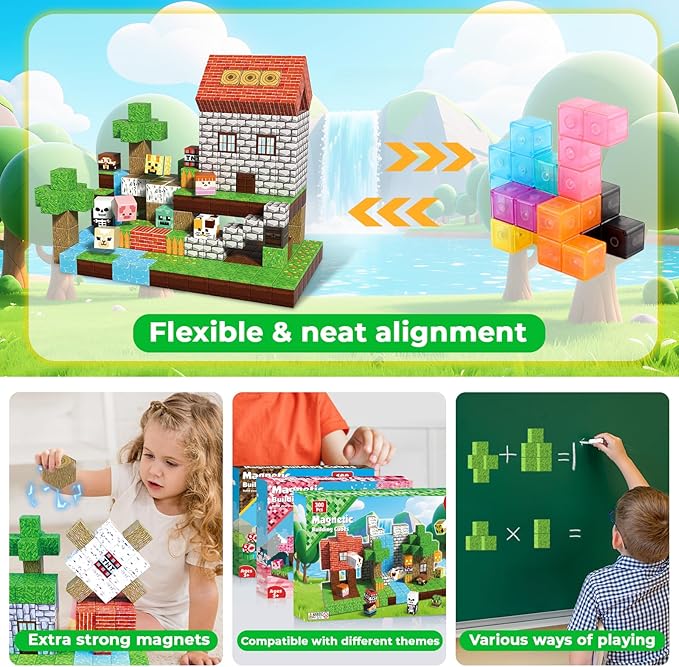 300 PCS Magnetic Blocks - Magnetic Building Blocks Cubes, Magnet Toys for Kids Age 3+, Toy Building Set for Kids, Magnets Stacking Construction Birthday Gifts for Boys Girls Age 4-8, 8-12