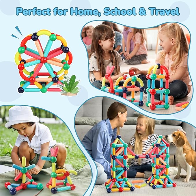 Magnetic Building Blocks - STEM Learning Toys for Kids 3+, Montessori Sensory Toys with Stronger Magnets, Creative Construction Kit Gift for Boys & Girls