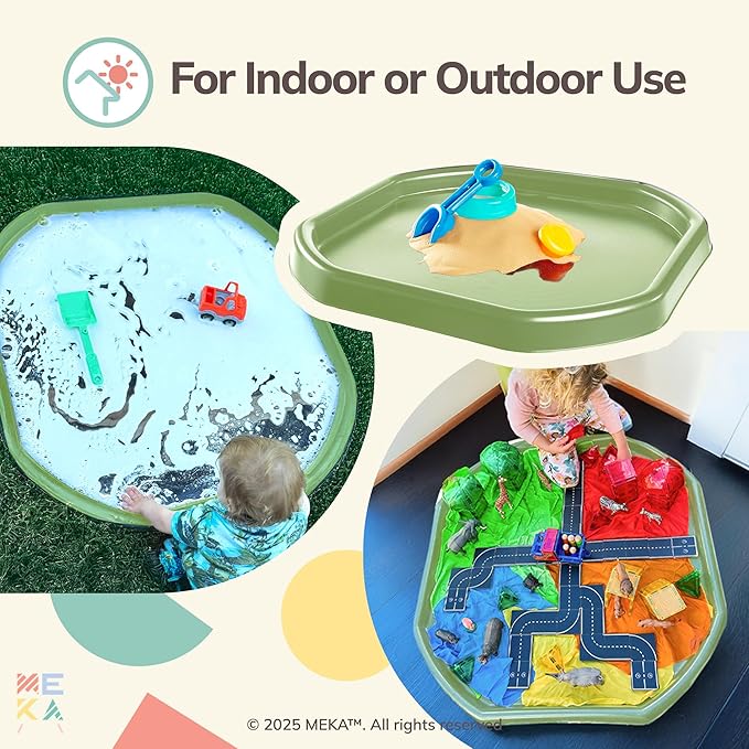 MEKA Tuff Tray for Sensory Play, Sensory Tray for Kids, Toddler Water Table, Tuff Spot Sensory Bin for Toddlers (Olive Green, Small (28" x 28"))