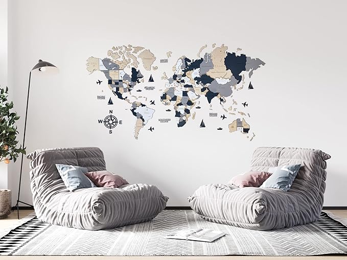 Wooden World Map 3D Art Large Wall Decor - Size (M, L, XL) Any Occasion Gift Idea - Wall Art For Home, Kitchen or Office (M, ALASKA)