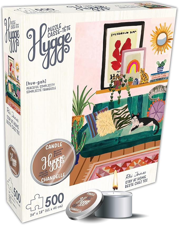 500 Piece Puzzle for Adults Hygge Collection Stay at Home Rhi James 24x18 Jigsaw and Candle by KI Puzzles