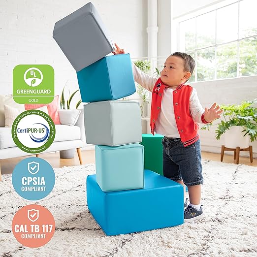 ECR4Kids SoftZone Big Foam Building Blocks, Soft Playset, Contemporary, 7-Piece