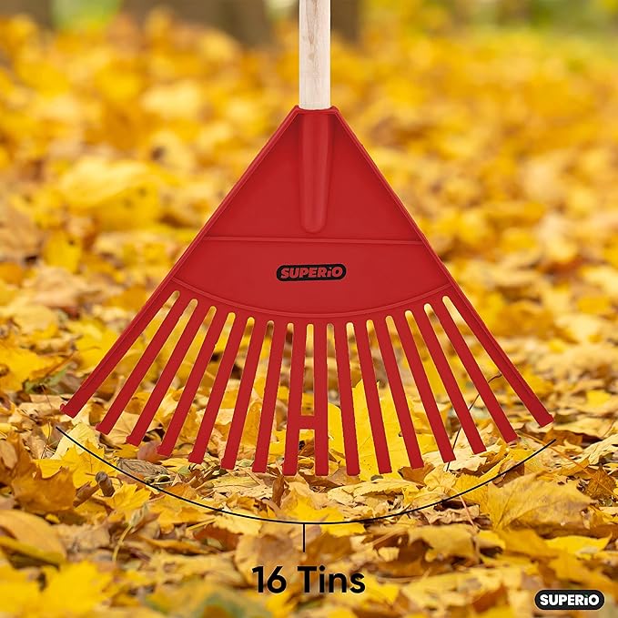 Kids Rake with Hardwood Handle, Durable Plastic Head to Sweep Leaves in Lawn and Tidying Up The Garden, 34" (Red), 6 Pack