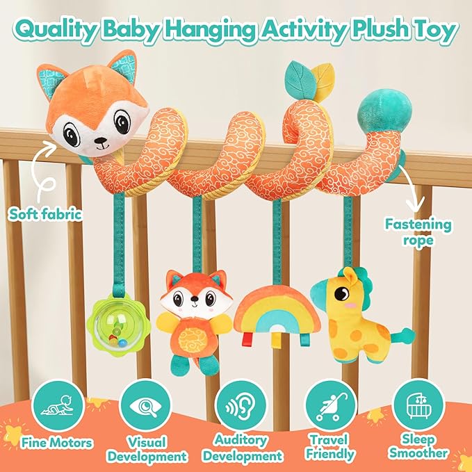 Baby Car Seat Toys Activity Stroller Toy for Boys Girls 0 3 6 9 10 12 Months, Spiral Hanging Plush Toys,Baby Shower Thank You Gift, Medium