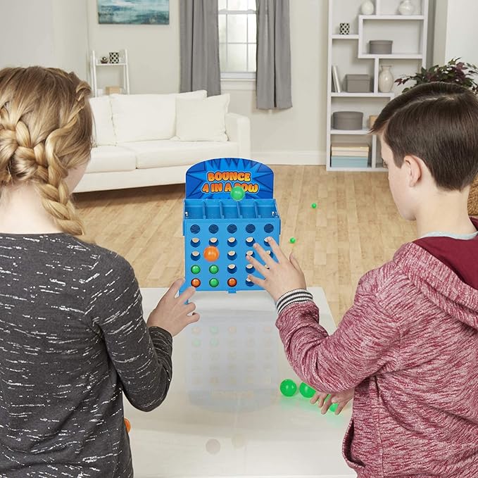 Point Games Bounce 4 in a Row - Travel Friendly Storage Case- Classic Board Games w Twist - Line Up 4 Classic Game - Strategical Thinking and Aim Practice - Portable Toys for Boys and Girls Ages 6+