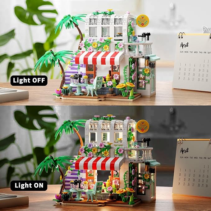 TGL Flower House Building Set with LED Lights,Garden House Building Toys 705 PCS,Build a Greenhouse Model,Birthday Gift for Adults Friends or Girls Age 8-12