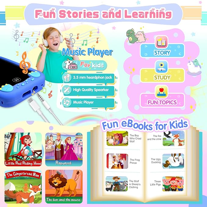 Kids Smart Phone for Girls, Kids Toys Cell Phone 2.8" Touchscreen Toddler Learning Play Toy Phone with Dual Camera, Game, Music Player, 8GB Card Birthday Gifts for Girls Boy Age 4-12 (Blue)
