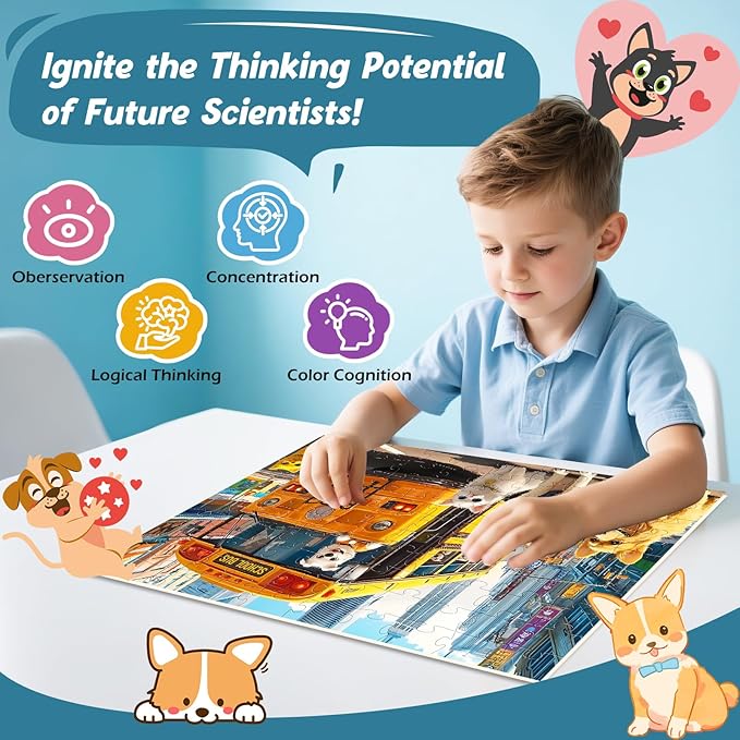 Puzzles for Kids Ages 4-8,100 Piece Puzzles for Kids Dog Cat Puzzle for Kid Ages 4-6 6-8 8-10 Large Piece Jigsaw Puzzle for Children Senior Adult Educational Puzzle Toys Preschool Birthday Gifts
