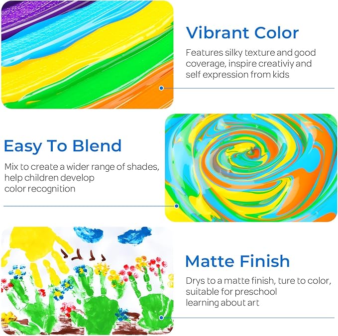 8 Colors Large Washable Paint Set for Kid (8.45oz,250 ml), Bulk Paint Supplies Non Toxic Children Tempera Paint for Art, Craft, DIY, Poster & Finger Paint, Face, School Home Classroom Party
