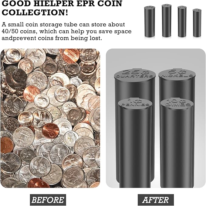 Coin Storage Tubes Set, 40 Pieces per Tube, Nickels, Black， a Box 25pcs
