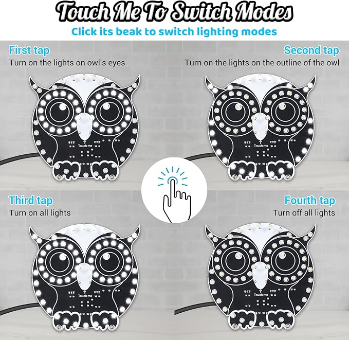 ICSTATION Soldering Learning Kit, Touch Control Owl Light Soldering Project With 3 Light Modes Brightness Adjustment Owl Shaped LED DIY Kit for Beginners School Students Education Halloween Present