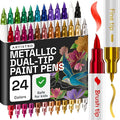 ARTISTRO 24 Metallic Dual Tip Brush + Fine Acrylic Paint Pens Ideal for Calligraphy - Paint Markers for Fabric, Rock, Glass, DIY - Stocking Stuffers, Christmas Gift Idea for Teens, Grandkids, Kids