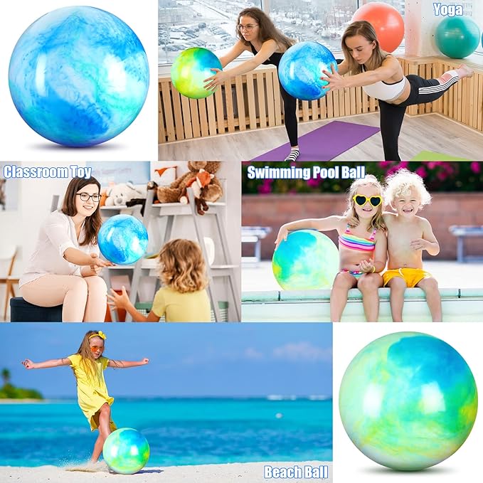 Deekin 2 Pcs 15 Inch 18 Inch Marbleized Bouncy Balls Large Inflatable Rubber Sensory Ball for Playground Outdoor Water(15 Inches,Blue and Green)