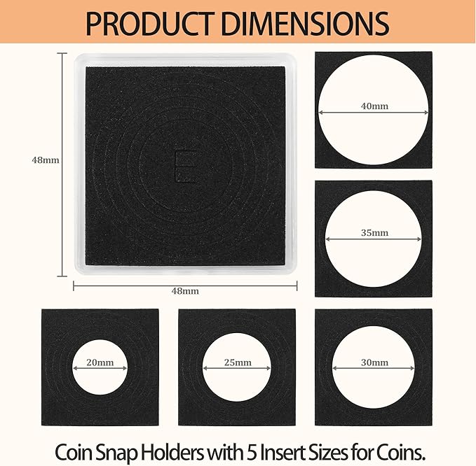 80 Pcs Coin Holders for Collectors, Clear Coin Cases with 5-Size Sponge Gaskets 20/25/30/35/40mm, Plastic Coin Slabs and Coin Protectors for Silver Dollar Collectors Collection Supplies, Black