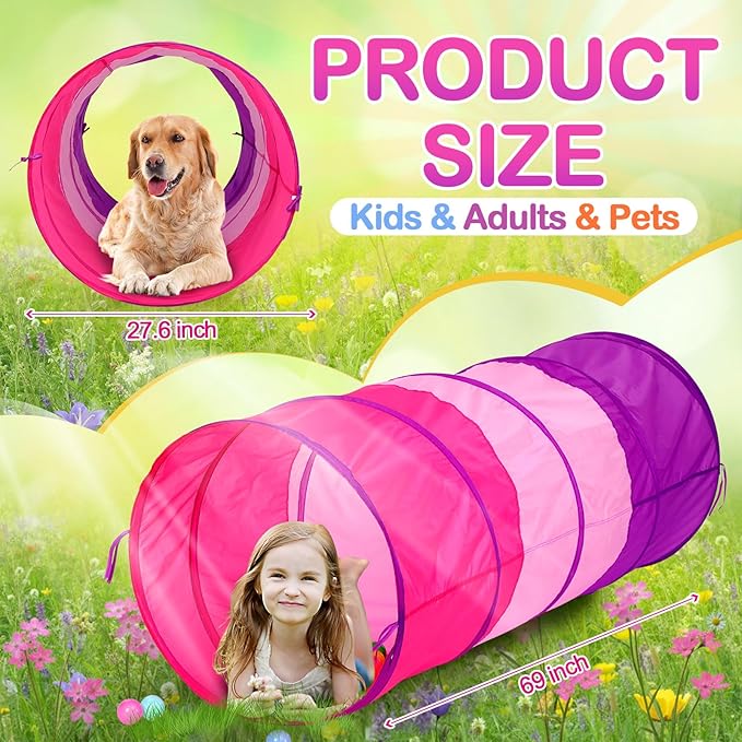 2 Pcs Giant 27.6 Inch Kids Play Tunnel and up Opening Colorful Pop up Crawl Tunnel Toy with Breathable Mesh Game Tent Toy Girl Boy Gift or Dog Cat Pet Tunnels