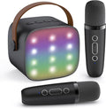 Mini Karaoke Machine with 2 Wireless Microphones for Kids Adults, Portable Bluetooth Speaker, Popular Gift for 3, 4, 5, 6, 7, 8, 9, 10, 11, 12, 13+ Years Old Teens Birthday for Boys Home(Black)