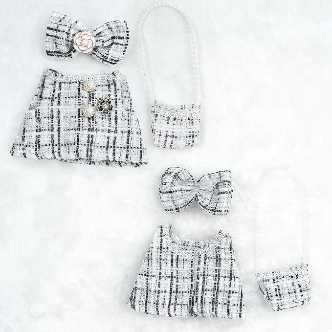 17cm Doll Clothes Set-Adorable Outfits for Dolls-Stylish Accessaries Clothes Dress-Up-Replaceable Clothing Collections, Includes Hat, Top, Skirt(White-Style A)