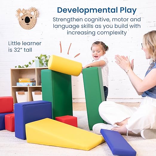 ECR4Kids SoftZone Soft Builder Blocks, Foam Shapes, Assorted, 16-Piece