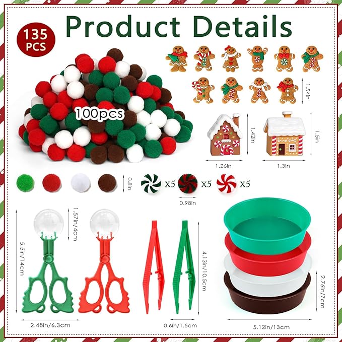 135 Pcs Christmas Gingerbread Man Sensory Bin Items Christmas Candy Counting Sorting Sensory Bin Filler Fine Motor Toys Gingerbread Man Counts for Kids Xmas Counting Toys for Preschool