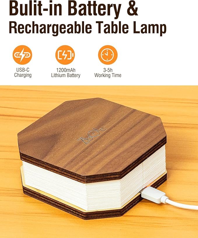 Originality Folding Accordion Lamp, Portable Wooden Desk Lamp, Japanese Gifts, Creative LED Paper Lantern with USB for Home Decoration(Walnut)